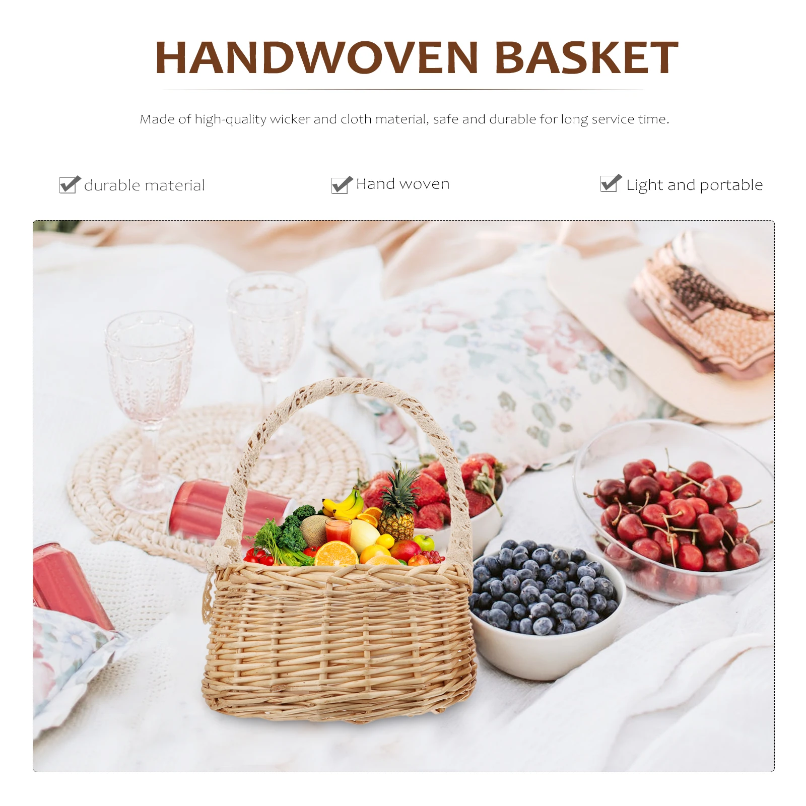 

2pcs Storage Basket Princess Flower Basket Woven White Baskets Tote Container For Home Decor Fruit Snacks Romantic Gift