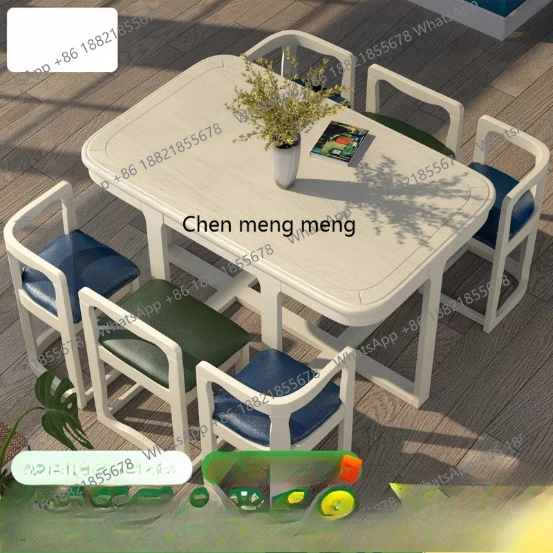 American solid wood dining table and chair combination  dining table white dining chair can accommodate one table and six chairs