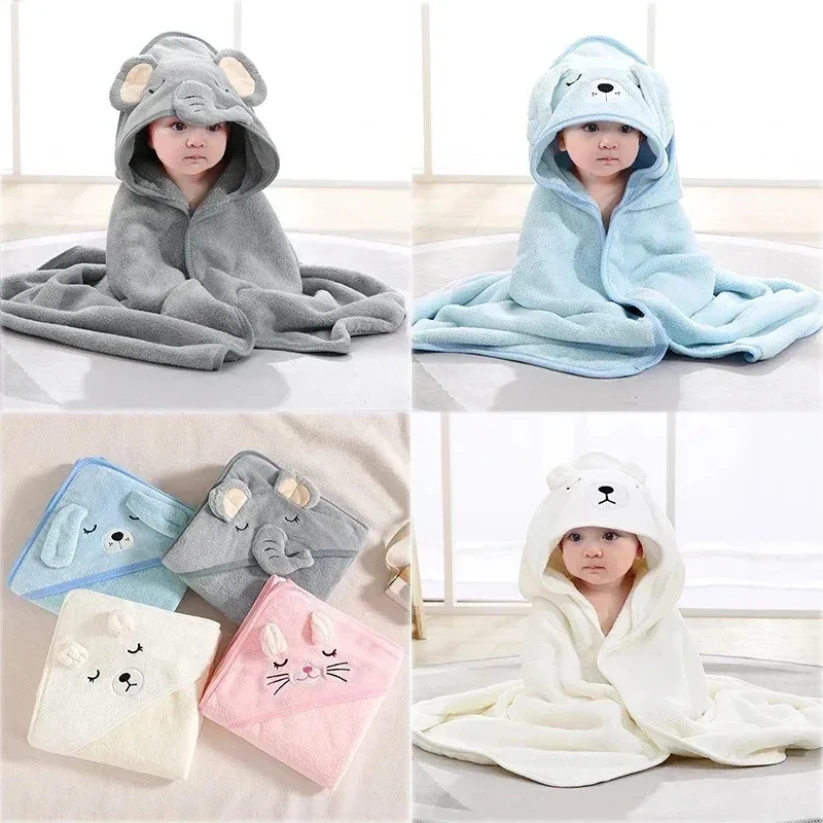 

Cartoon Animal Baby Bath Towel Newborn Girl Boy Wrap Blanket Absorbent Baby Bathrobe Hooded Coral Fleece Bath Towels 0-12 Months