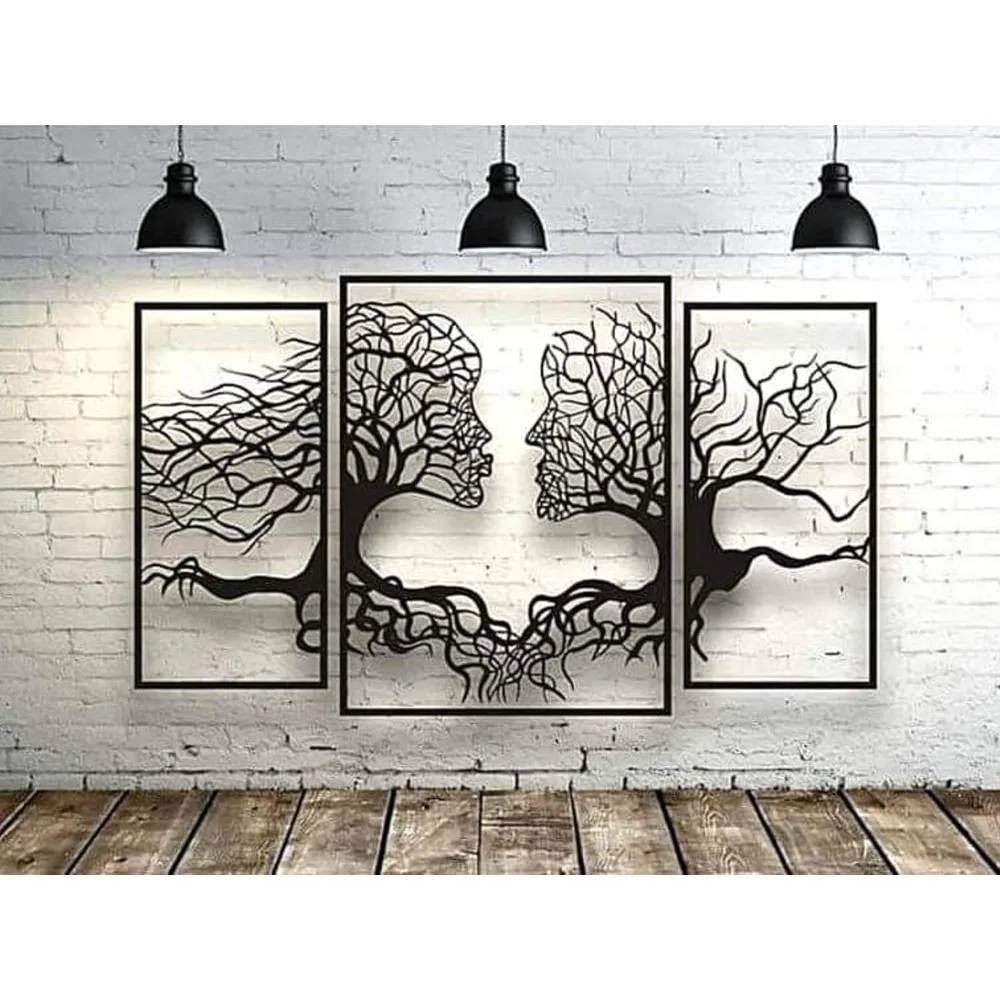 

Vailla Tree of life Wooden Wall Art Wall Decor Woman and Man Face Large Set of 3 Wall Decoration Modern art 3D Textured Sculptur