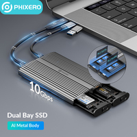 PHIXERO Dual Protocols M2 SATA NVMe SSD Case USB A 3.0 Type C External HD Hard Drive Disk Enclosure Dual Bay M.2  Storage Box