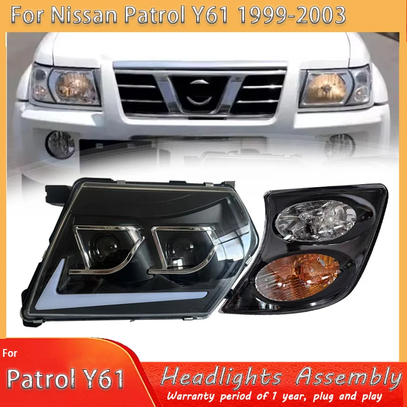 

Фара для Nissan Patrol Y61, светодиодная фара 1999-2022, фары Y61, DRL, указатель поворота, дальний свет, линза проектора «ангельский глаз»