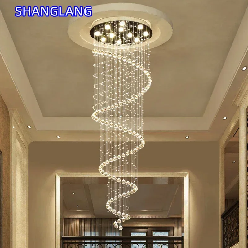 Spiral Crystal LED Ceiling Chandelier Light For Bedroom Living Room Suspension Lustre Corridor Staircase Hanging Lamp Fixture