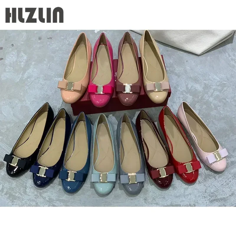 2024 classic brand high quality handmade women\'s shoes bow high heel leather shoes hot sale flat shoes Size34-44