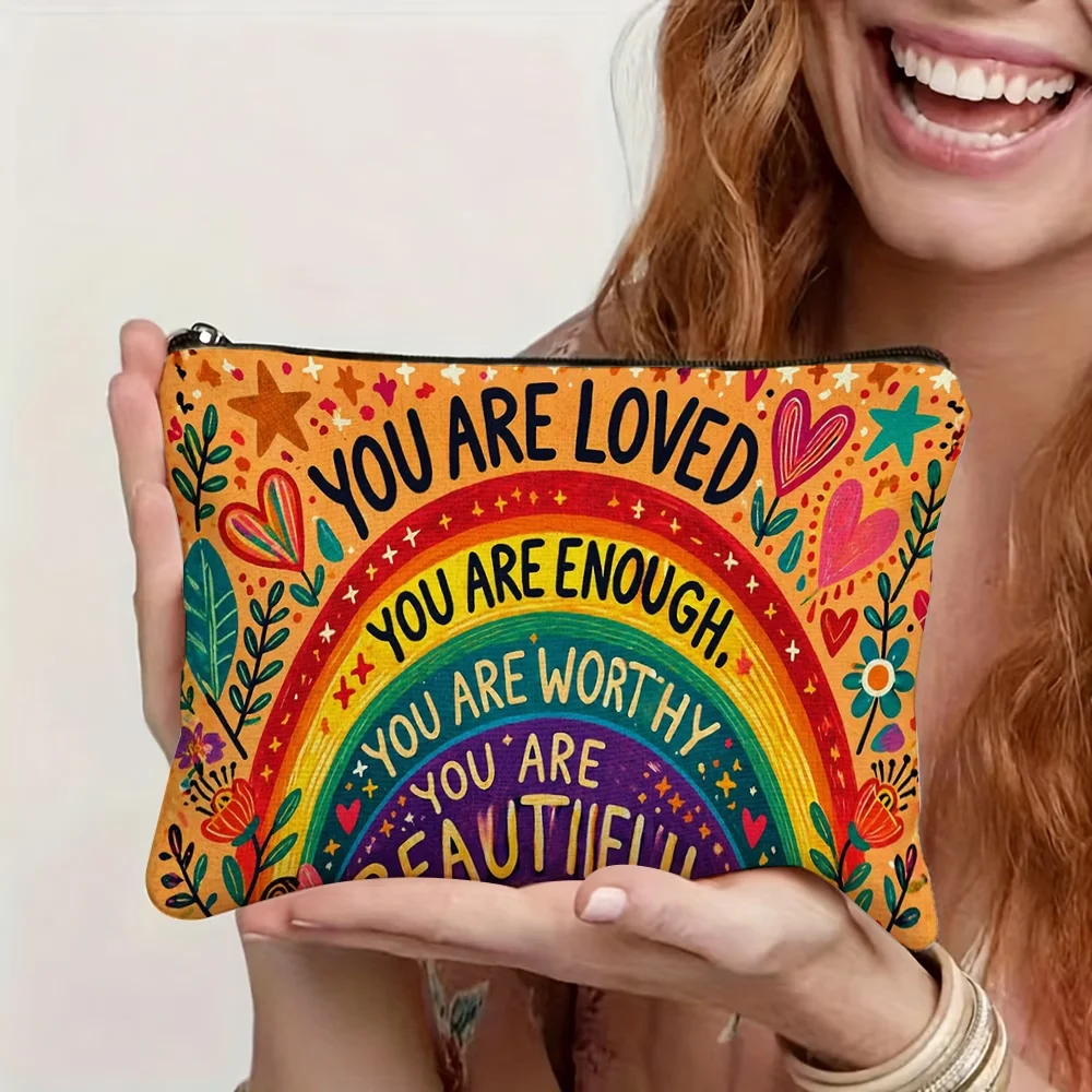 Vibrant printed canvas cosmetic bag, lightweight & durable with zipper closure. Multi-functional storage for toiletries, stylish
