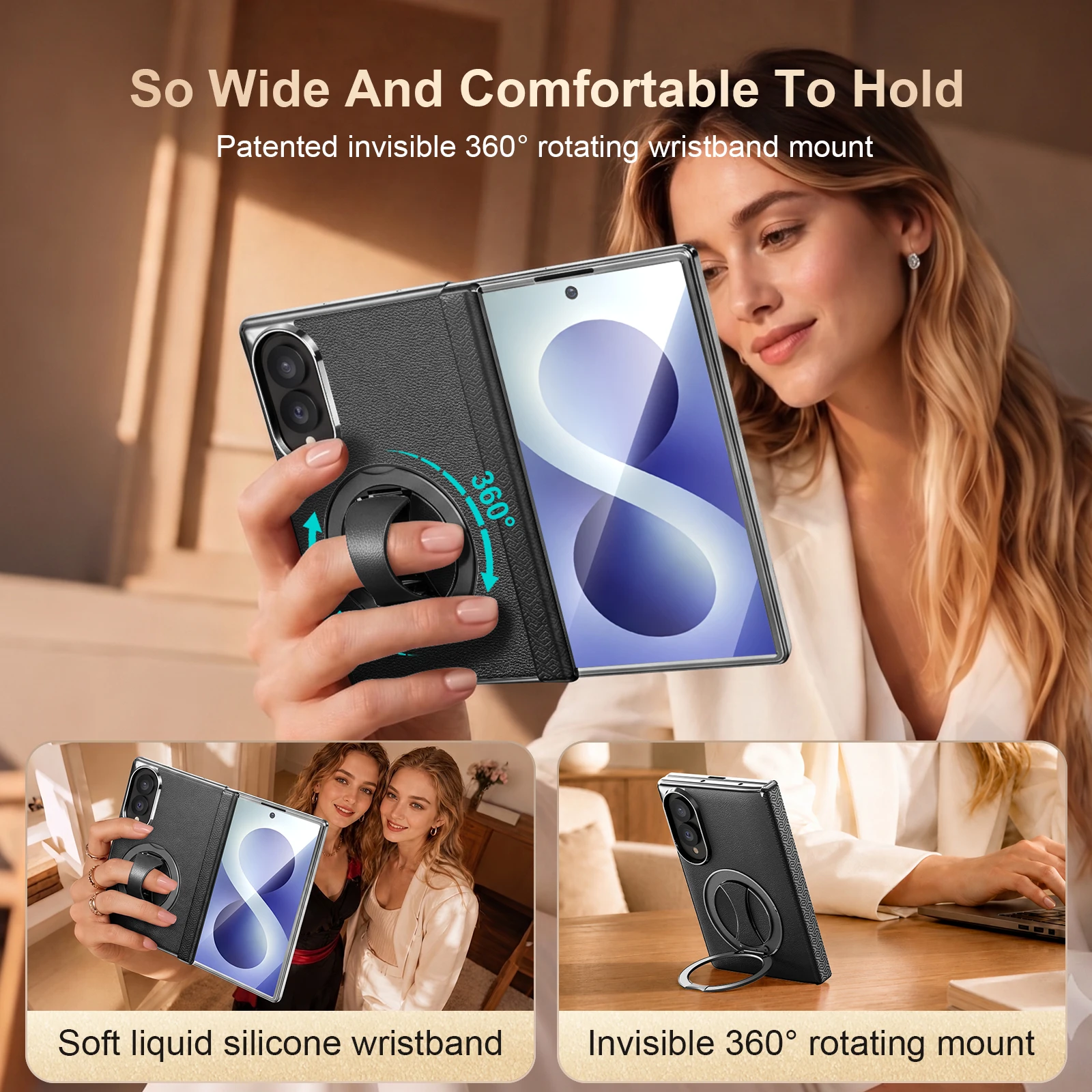 ICARER Galaxy Z Fold 8 Leather Case with Tempered Galsss, Cover Case for Galaxy Z Fold 8 Ultra
