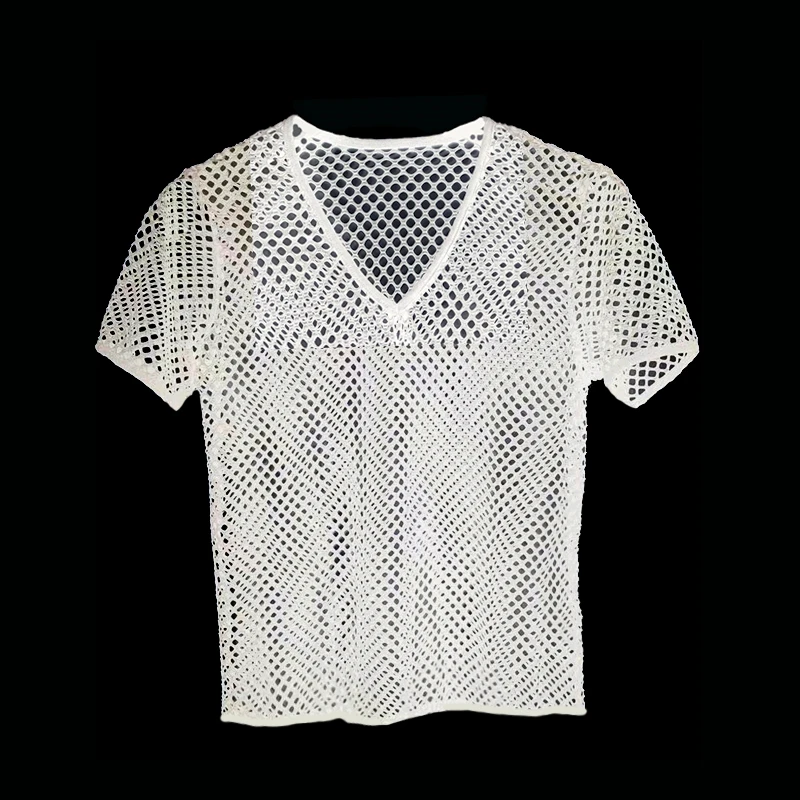 Low-Neck V-Neck Short-Sleeve Men's T-Shirt Breathable Mesh Summer New Arrival Fashionable Youth  Standard Fit Quick Dry