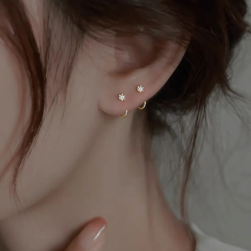 Tiny Round Cubic Zirconia Silver Gold Color Wedding Studs Earrings for Women Fashion Mens Small CZ Earings Christmas Jewelry