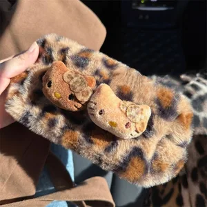 Kawaii hello kitty carteira bonito leopardo padrão saco de armazenamento de pelúcia anime grande capacidade viagem portátil saco de armazenamento de maquiagem 6 principais vendas bela e a fera ballet - №6