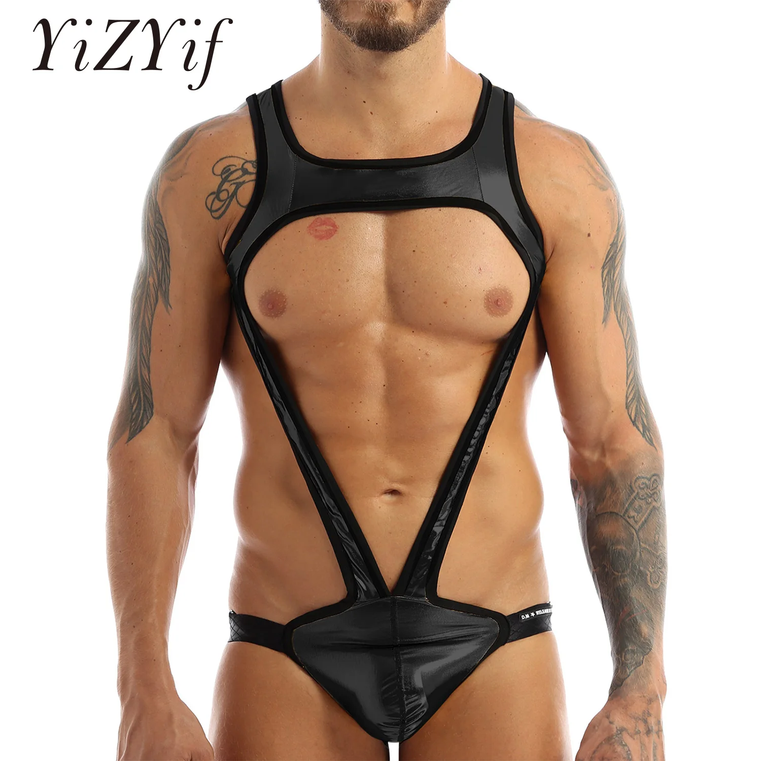 

Men's Sexy Strap Underwear Bodysuit Bondage Shiny Metallic Thong Jockstrap Singlet Leotard One-Piece Body Chest Harness Costume