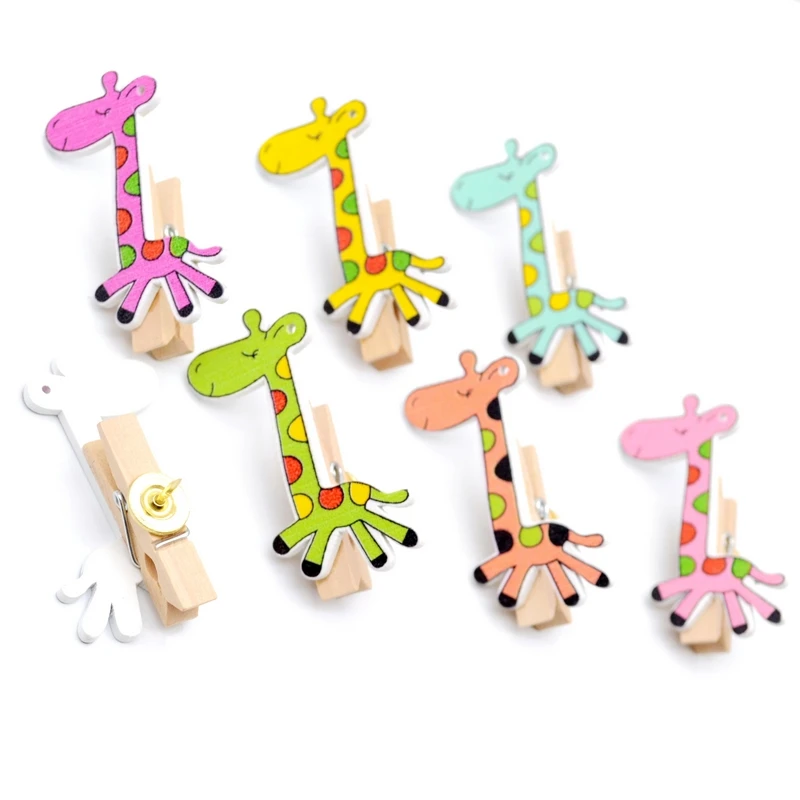 6pcs Cute Giraffes Shaped Push Pins Wooden Clips Thumbtack Wall Photos Cork Pushpins Press Nails Office Binding School Supplies