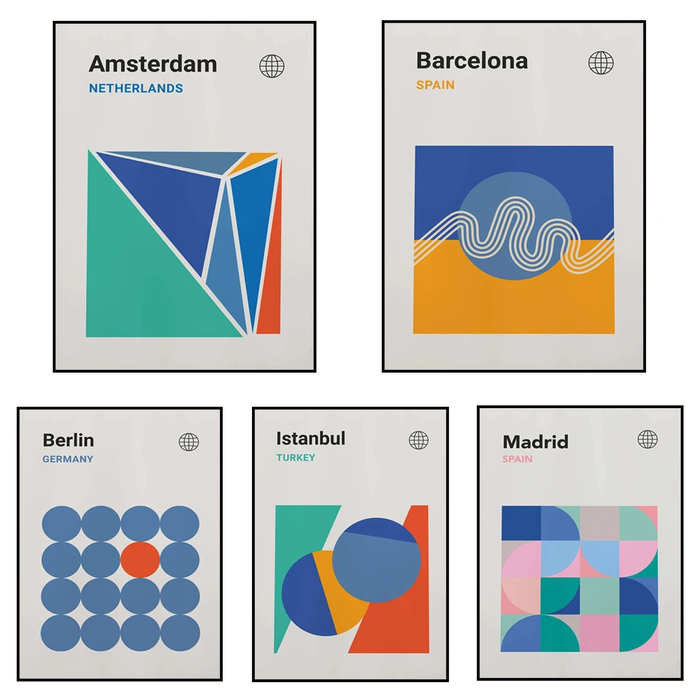 Estambul, Reykjavik, Nueva York, Roma, Barcelona, Londres, París, Tokyo Bauhaus Póster | Arte de Tokio | Arte de pared vintage moderno de mediados de siglo