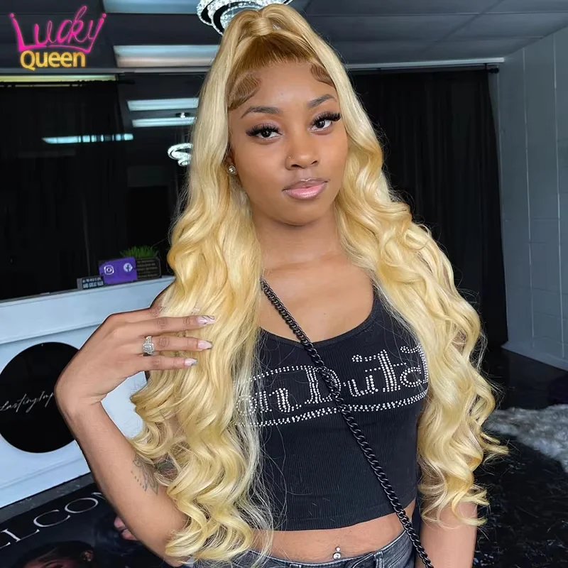 613 شعر مستعار أشقر مع الجذر البني موجة الجسم 4/613 شعر الإنسان شعر مستعار ذيل حصان للنساء الدانتيل الشفاف 13X4 شعر مستعار أمامي قبل قطعها