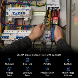 HP-38A Pen Type Multimeter AC/DC Voltage Tester Non-Contact,Detector Phase Rotation Continuity Tester,12-690V Electrician Tool