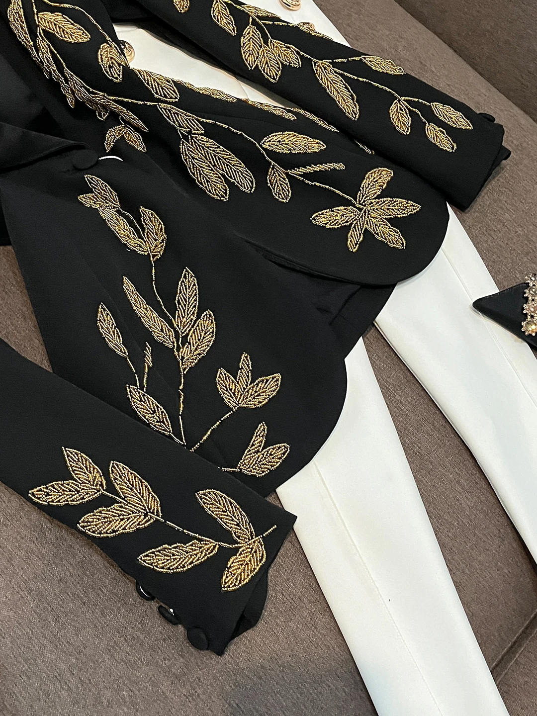 Ele المطرزة الثقيلة خياطة سليم صالح البدلة Jaet الفاخرة Faion ملابس العمل تخفيف Busin ألياف البوليستر عادية #4