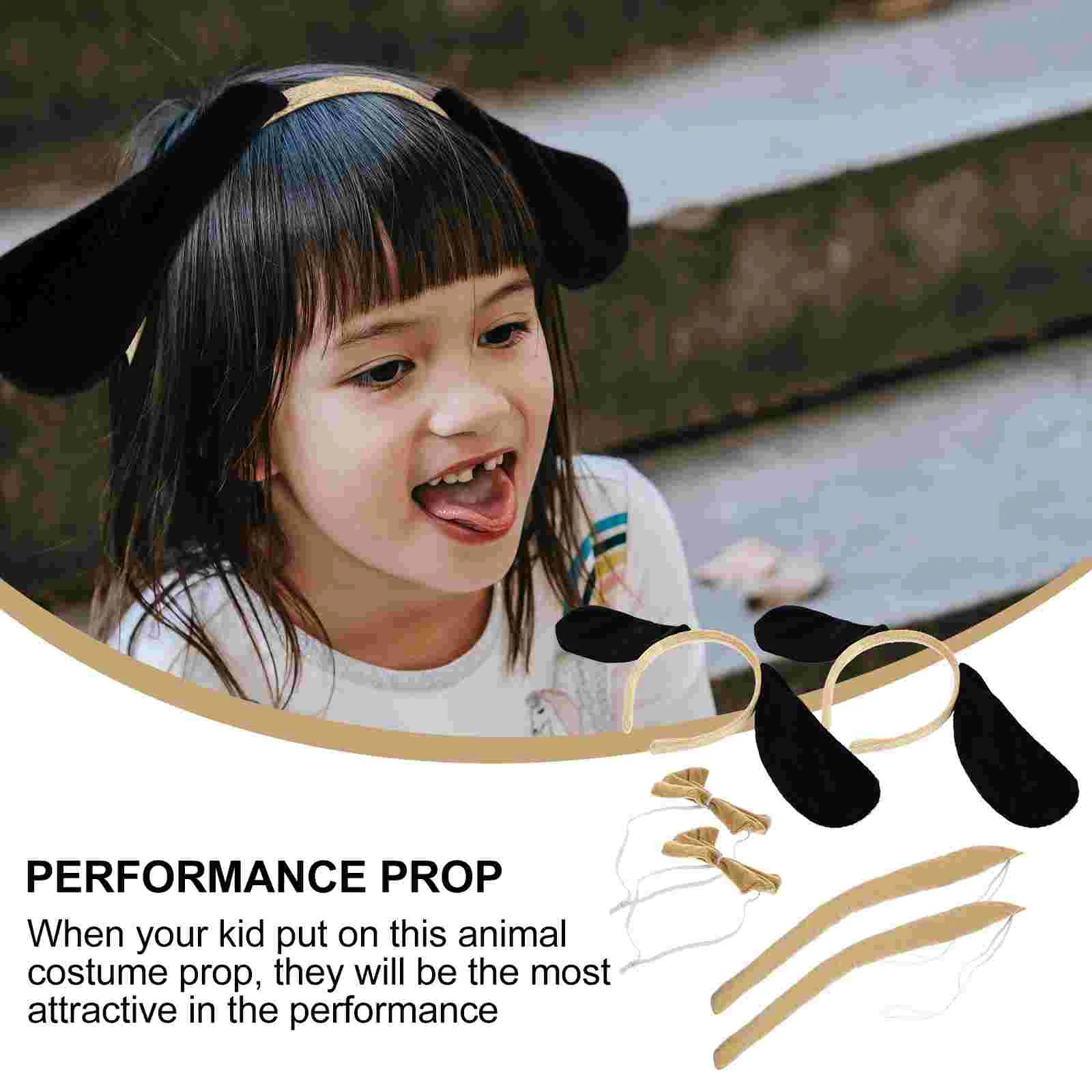 2 Sets Animal Headband Tail Costume Accessories Halloween Party Supplies Performance Suit Ears Hair Decor Headdress Child Girls