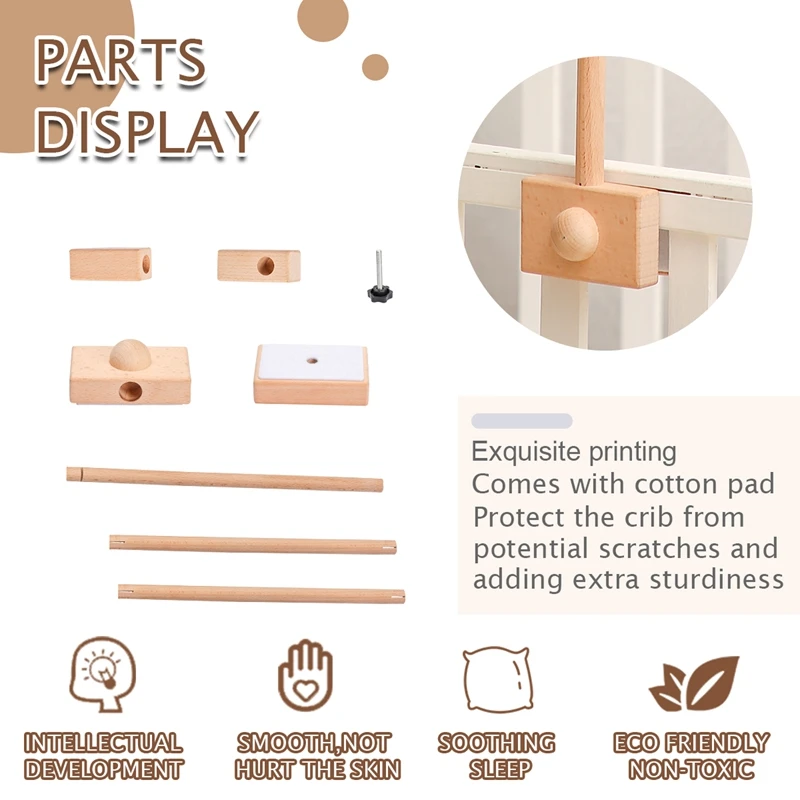 Soporte de campana de cama cuadrada de madera, soporte de campana de cama de 0 a 12 meses, móvil de madera, campana de cama de ganchillo para recién nacido, juguetes colgantes, sonajero para bebé