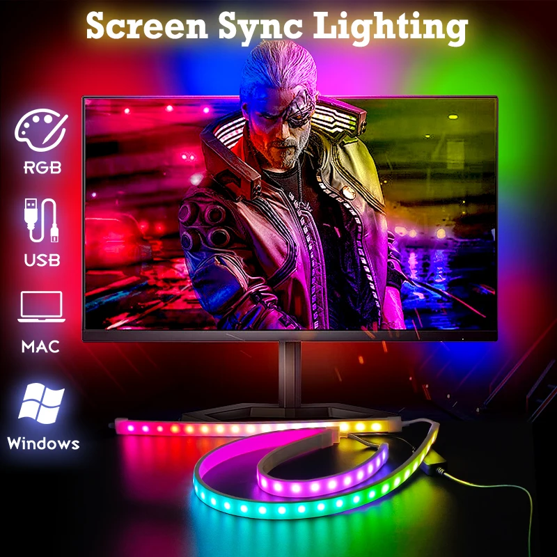 RGB Dream Color Smart LED Strip, Elevate Your PC Monitor Experience with LED Music Sync Lights for Ultimate Gaming Room Ambiance