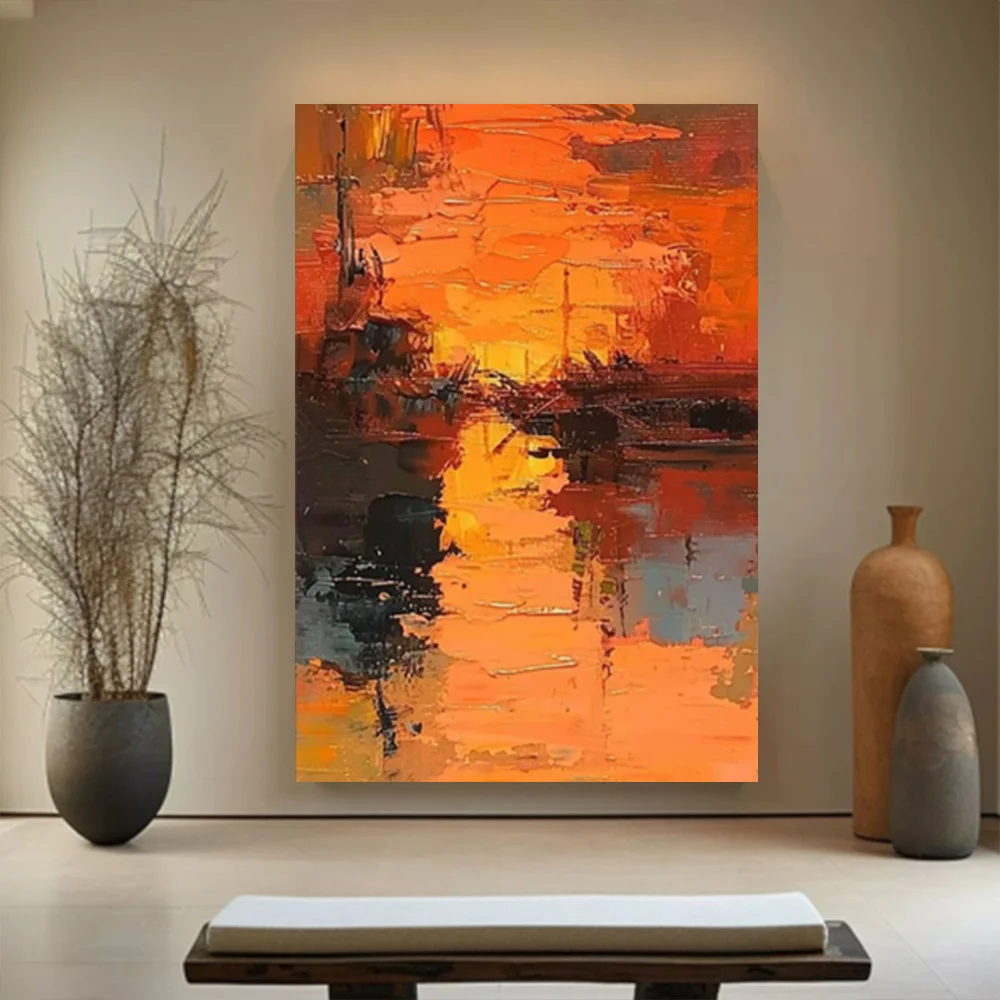 

100% hand drawn orange abstract oil painting original wall painting home living room decoration paint interior aesthetics
