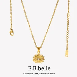E.B.belle Elegant Water Wave Chain Gold Plated Stainless Steel Creative Sunlight Zirconia Evil Eye Pendant Necklaces For Women