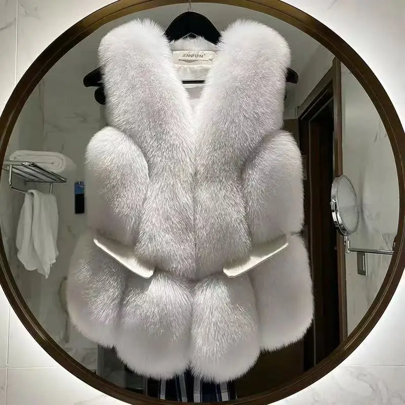 2025 New Splicing Imitation Fox Fur Grass Vest Women Short Jacket Autumn Winter Fashion Thicken Sleeveless Lady Waistcoat Coat
