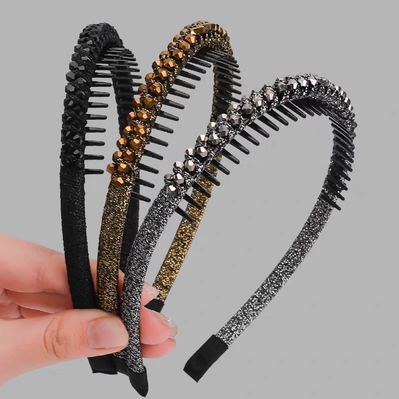 2-teiliges, fortschrittliches Kristall-Stirnband mit gezahnten Anti-Rutsch-Haarbändern, Zubehör, Vintage-Haarband, Reifen für Frauen und Mädchen – Detail 5