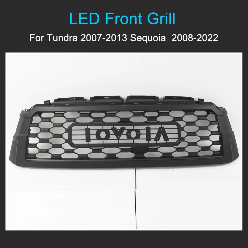 Front Bumper Grill with LED Lights Modification for Toyota Tundra 2008-2022 Sequoia 2007-2013 Decorationfront Grill Accessories