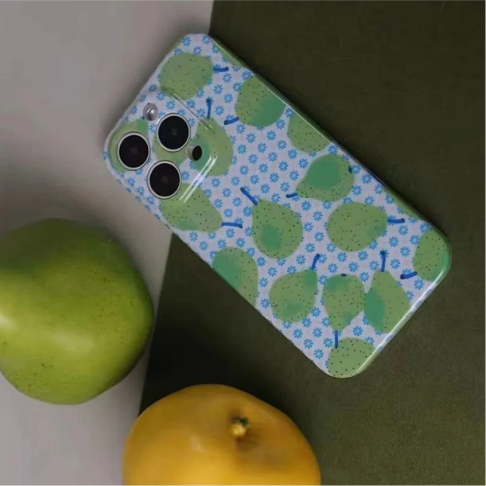 

Чехол для телефона с рисунком зеленой груши подходит для iPhone 16, креативный iPhone 15, модный защитный чехол для iPhone 14, защита от падения