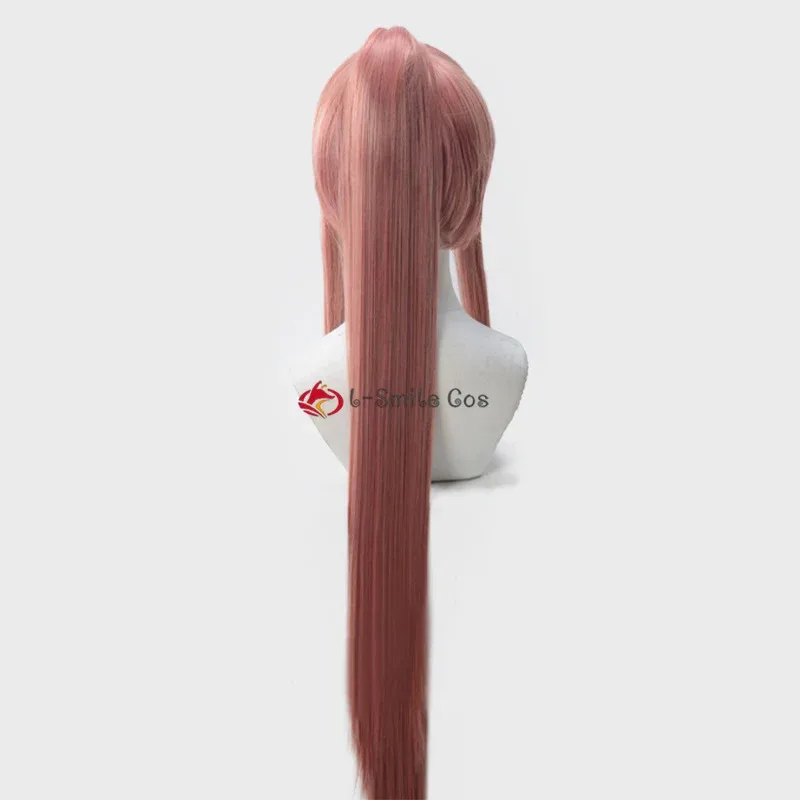 111 www Monika DDLC شعر مستعار مع 100 سنتيمتر ذيل حصان طويل Bownot دبوس الشعر أنيمي تأثيري مقاومة للحرارة خصلات الشعر المستعار