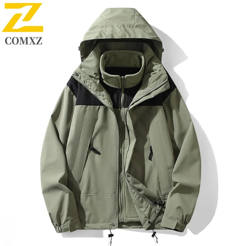Men's  3-in-1 Detachable Jacket Windproof Waterproof American Style Hiking Coat Outdoor Thermal Fleece Lined Workwear Parka 2025