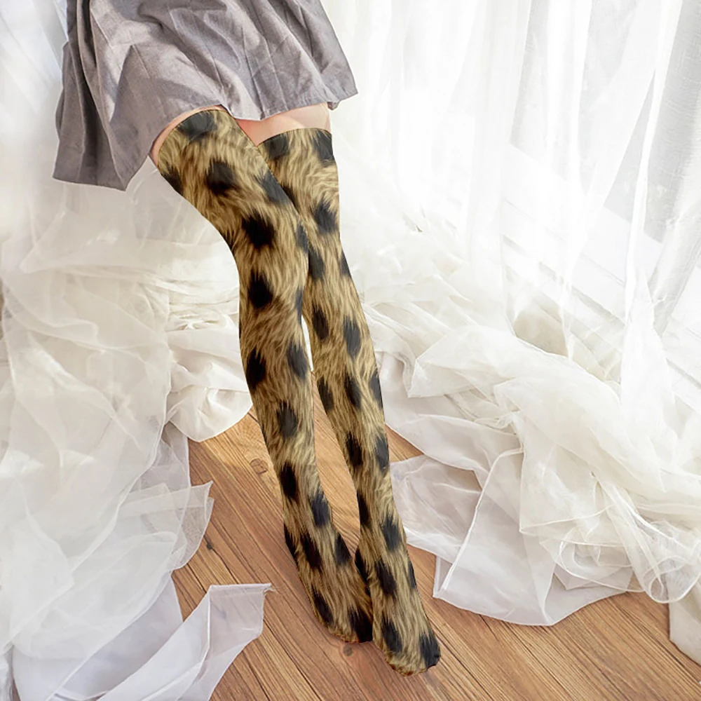 2026 cos Fashion Leopard Print Silk Socks Thin Women's Spring and Autumn Lolita Sexy Over Knee Long Socks Match