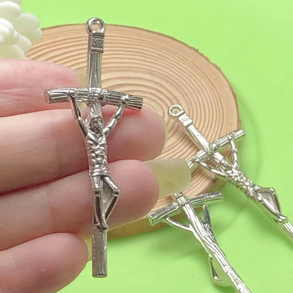40pcs/pack Big one Hole Alloy Rosary Cross Rosary Crucifix Thick Religious Pendant with Jesus