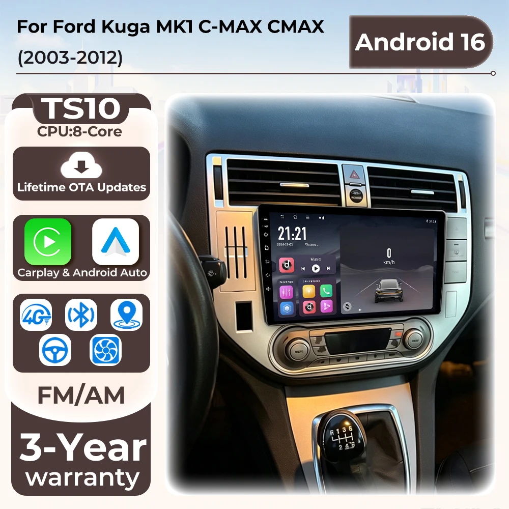 Autoradio Car Radio Carplay For Ford Kuga MK1 C-MAX CMAX 2003 - 2012 GPS Navigation Video Multimedia Player Plug And Play DSP 2k