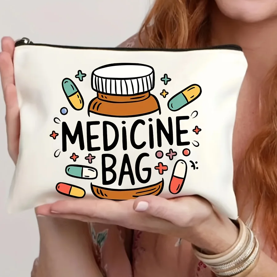 1pc 製薬ロゴ化粧バッグ多機能ジッパーポーチジュエリー収納バッグ旅行に最適ジッパー小型収納バッグ