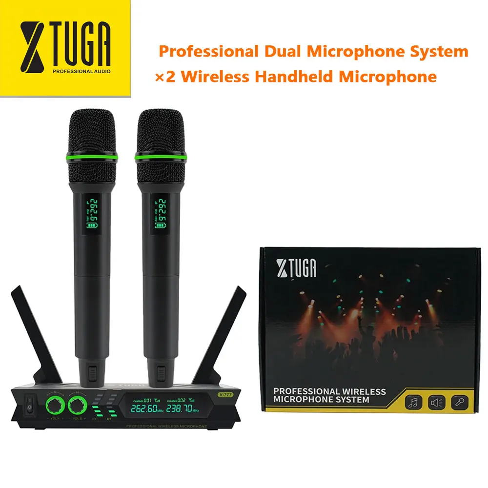 

XTUGA UHF Professional Wireless Dynamic Dual Handheld Microphone 2 Channel For Stage Performance Conference Karaoke Party Mic