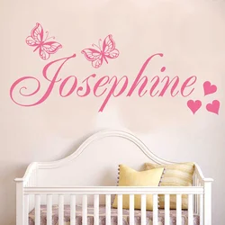 DECALYANG Posh Personalised Name With Butterflies And Hearts Wall Sticker Bespoke Custom Kids Girls Bedroom Nursery Decal DZ-22