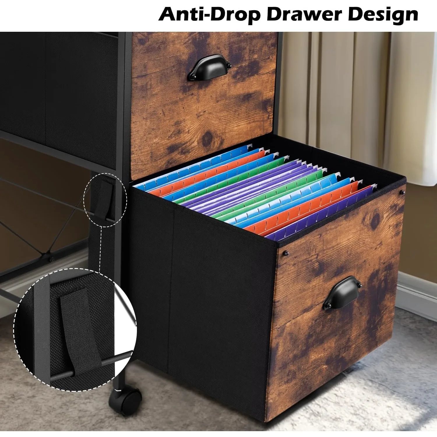 Office removable 2-drawer file cabinet, fabric vertical file cabinet