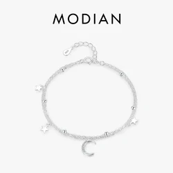 MODIAN 925 Sterling Silver Bead Stars And Moon Bracelets Trendy Double Layer Link Chian For Women Fine Jewelry Birthday Gifts