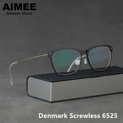 Denmark Brand Square Screwless Titanium Glasses Frame 6525 Men Prescription Eyeglasses Women Optical Myopia Reading Spectacles