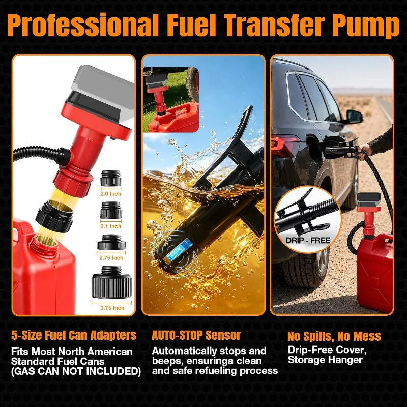 5GPM Cordless Diesel Fuel Transfer Pump For Makita/Dewalt/Milwaukee/Bosch 18V 20V Battery Portable Electric Gas Diesel Pump