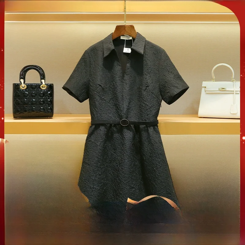 

Винтажная юбка MaSande в стиле Хепберн, черная, 2023, женская, дизайнерская, с рельефным узором, для повседневной носки, с завышенной талией, А-силуэт