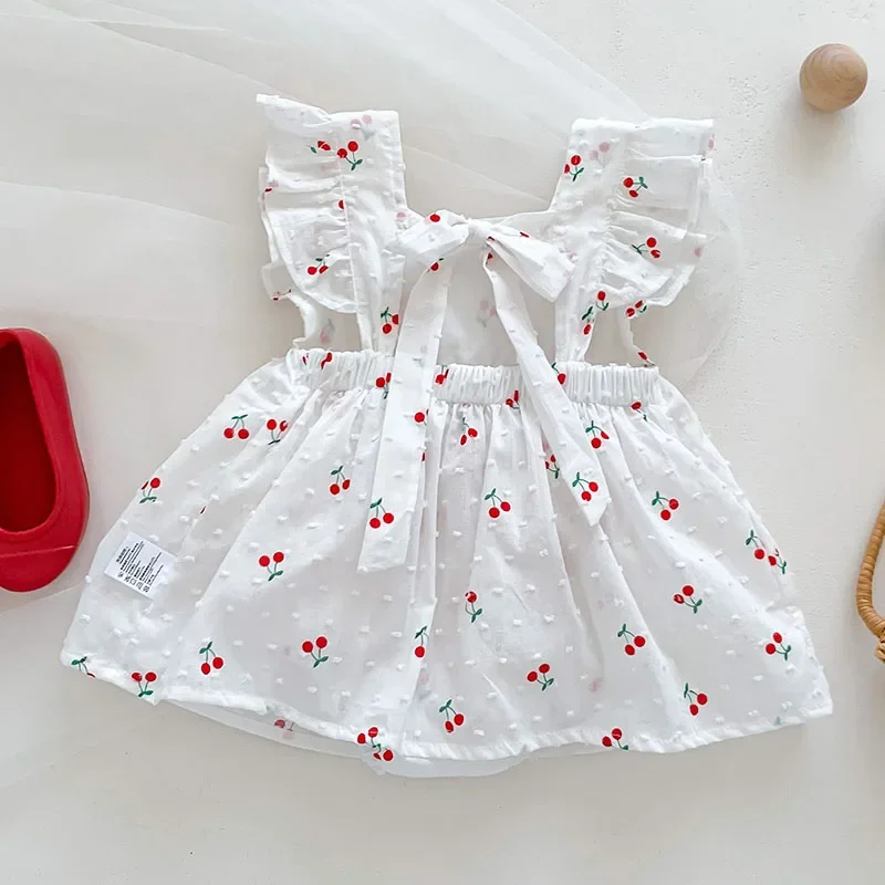2025 New Summer Toddler Baby Girls Jumpsuit Flying Sleeve Cotton Print Korean Style Climbing Suit 0-24M Baby Girls Clothing