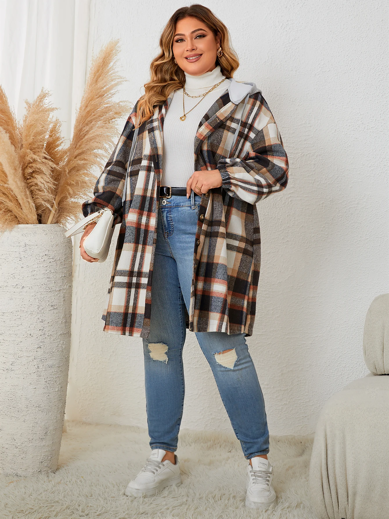 3XL 4XL Oversize autunno inverno giacca lunga con cappuccio Botton Broadcloth Plus Size camicette moda sciolto manica lunga Plus Size cappotto