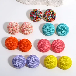 AENSOA Handmade Tiny Seed Beads Round Stud Earrings for Women Bohemia Multicolor Beaded Geometric Topper Earrings Ethnic Jewelry