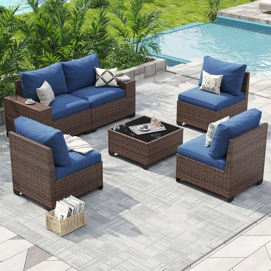 

Aoxun Patio Furniture Sets Wicker Outdoor Patio Furniture Set with 4 in Thick Cushions and Widen Armrests AllWeather Outdoor Se