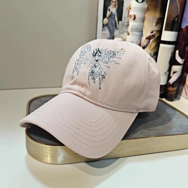 Hot drilling butterfly baseball cap for women's spring summer sun protection and fashion duck tongue sun baseball cap