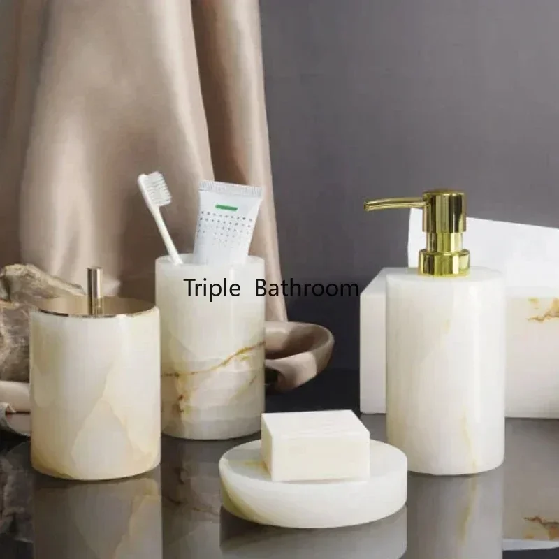 White Natural Marble Bathroom Supplies, Soap Dispenser, Tissue Box, Toothbrush Holder Bathroom Accessories Hotel Toiletries,1pc