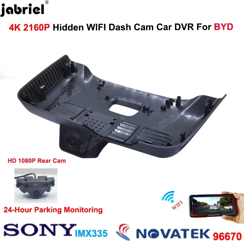 4K 2160P WiFi Car DVR Video Recorder 24H Dash Cam Front and Rear Camera For BYD Tang EV /DM-i / DM-p 2018 - 2020 2021 2022 2023