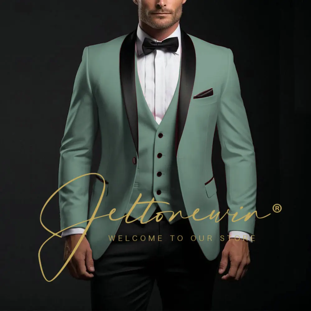 Light Green 3 Piece Suit For Men (Blazer+Vest+Pant) Slim-fit Business Groomsman Suit Groom's Wedding Dress Men's Suit