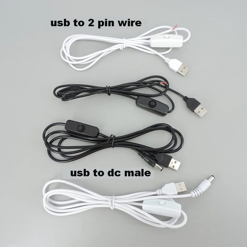 DC 5V USB Male Power Supply Wire with on/off button Switch Extension Cable for DIY LED Strips W28